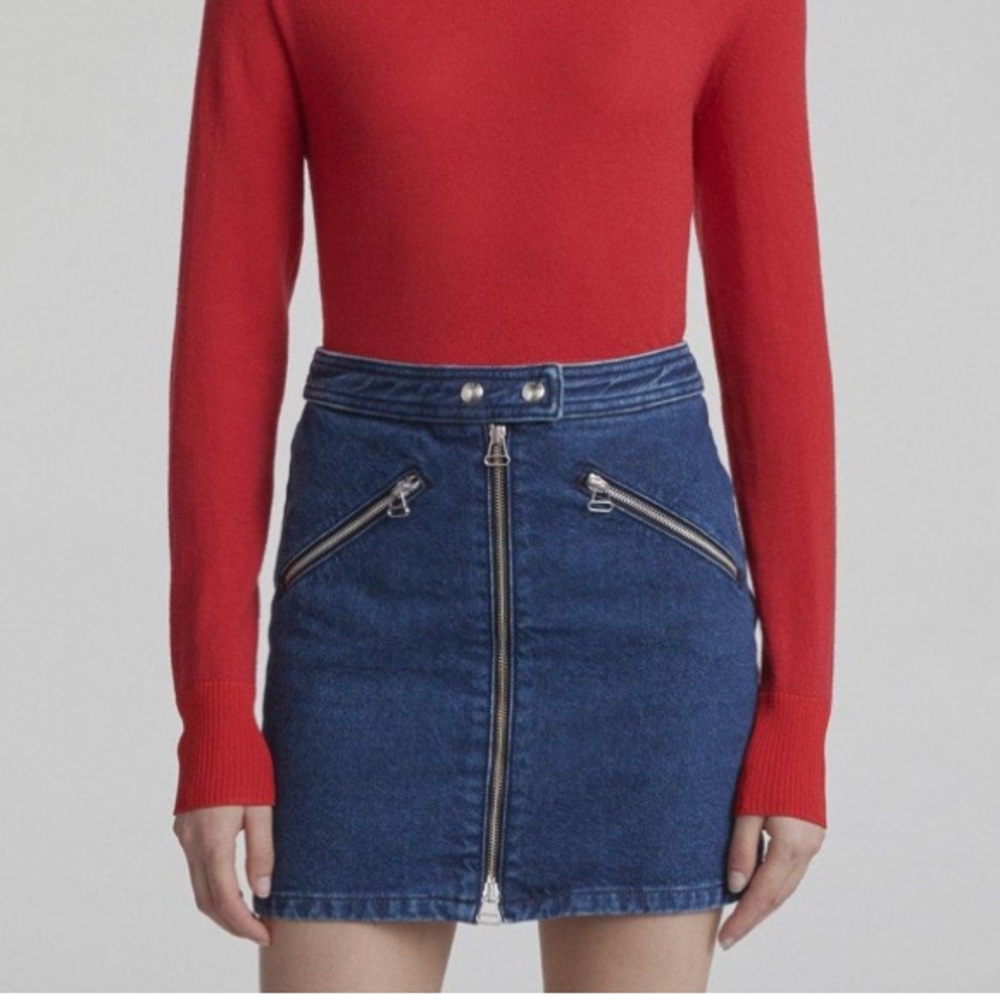 Rag and Bone Blue Denim Racer Front Zipper Miniskirt Size 6 - Picture 6 of 10